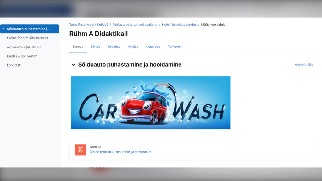 Kursuse põhiteemaks on “Sõiduauto puhastamine ja hooldamine”